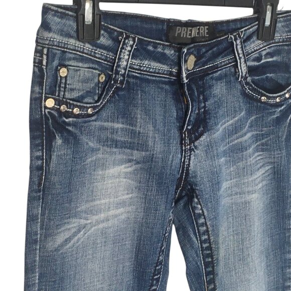 PREMIERE by rue21 Jeans Womens 3/4R Blue Slim Boot Stretch Embellished Pockets - Picture 13 of 15